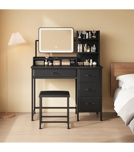 Amazon.co.jp: オシャレドレッサー ベージュ デスク引き出し2杯LED